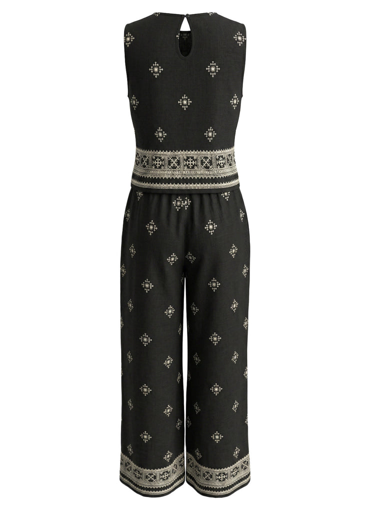Black 1930s Round Neck Pants Set, vintage fashion, retro style - perfect for women who love vintage and retro fashion