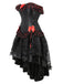 2PCS Black & Red 1970s Steampunk Bow Corset & Skirt: 1970s grace for the woman who dances through life