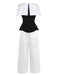 2PCS-Black-White-1950s-Cape-Collar-ColorBlock-Top-Pants-Back-View
