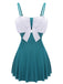 2PCS Blue 1930s Bow Strap Swimsuit & Skirt, vintage skirt, retro style - perfect for women who love vintage and retro fashion