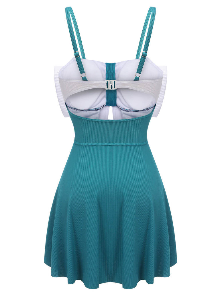 2PCS Blue 1930s Bow Strap Swimsuit & Skirt, vintage skirt, retro style - perfect for women who love vintage and retro fashion