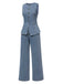 2PCS Blue 1940s Sleeveless Vest & Wide-Leg Denim Jeans: 1940s power dressing, reimagined