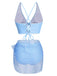 2PCS Blue 1950s Plaids Swimsuit & Mesh Cover-Up — because 1950s glamour never goes out of style