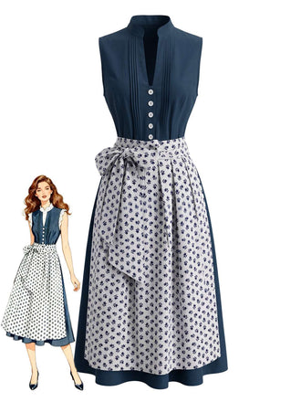 2PCS Blue 1950s Sleeveless Dress & Floral Apron, vintage dress, retro fashion, rockabilly, pin-up fashion - perfect for women who love vintage and retro fashion