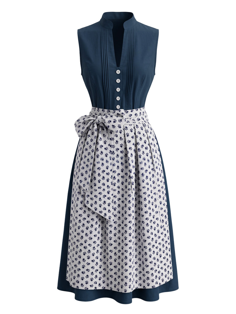Blue 1950s V Neck Vintage Dress 2