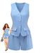 Blue 1950s Linen V-Neck Vest Shorts 2PCS, vintage fashion, retro style - perfect for women who love vintage and retro fashion