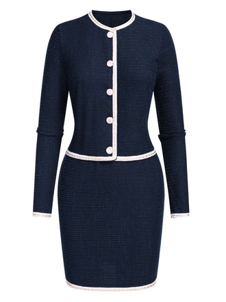 She throws on this 2PCS Blue 1960s Contrast Short Coat & Pencil Skirt and the city feels like 1960s Paris