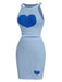 This 2PCS Blue 1960s Knitted Heart Cropped Top & Skirt brings 1960s soul to her everyday