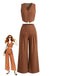 2PCS Brown 1940s V-Neck Vest & Wide Leg Pants, vintage fashion, retro style - perfect for women who love vintage and retro fashion