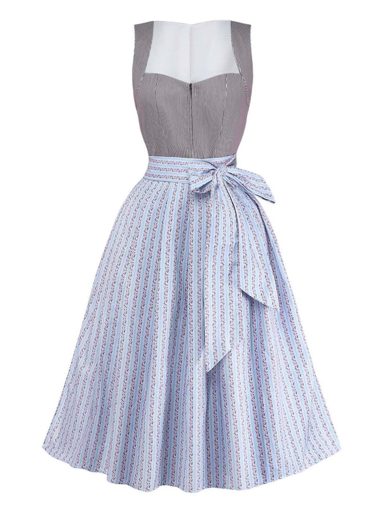 Brown 1950s Floral Striped Vintage Dress 2