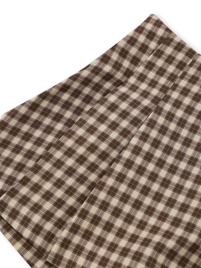 [Pre-Sale] 2PCS 1950s Shawl Collar Vest & Plaids Pleated Skirt - vintage skirt, retro style for vintage lovers