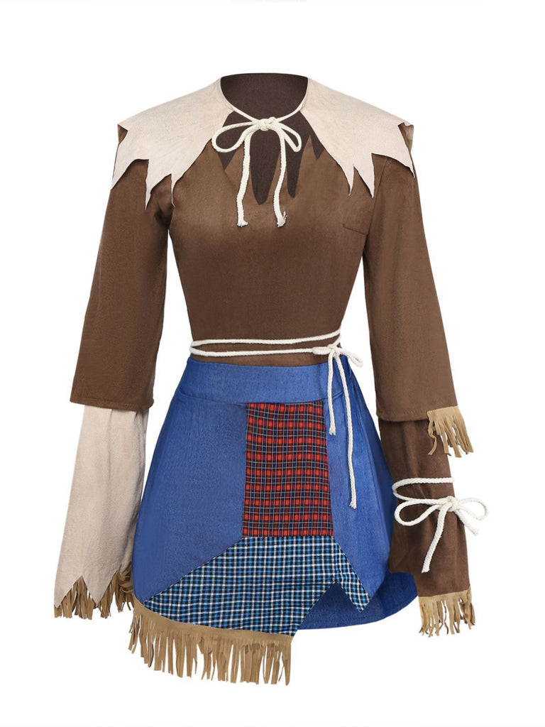 2PCS Brown 1960s Halloween Scarecrow Set - vintage fashion, retro style