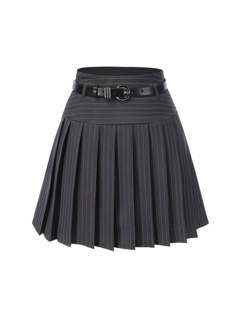 2PCS Dark 1960s Pinstripes Top & Pleated Skirt — 1960s jazz-age spirit for her morning coffee