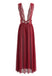 2PCS Deep Red 1980s Lace Color Block Knit Nightgown - vintage lingerie, retro nightgown, elegant sleepwear for vintage lovers