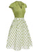 This 2PCS Green 1940s Buttons Shirt & Polka Dots Skirt brings 1940s soul to her everyday