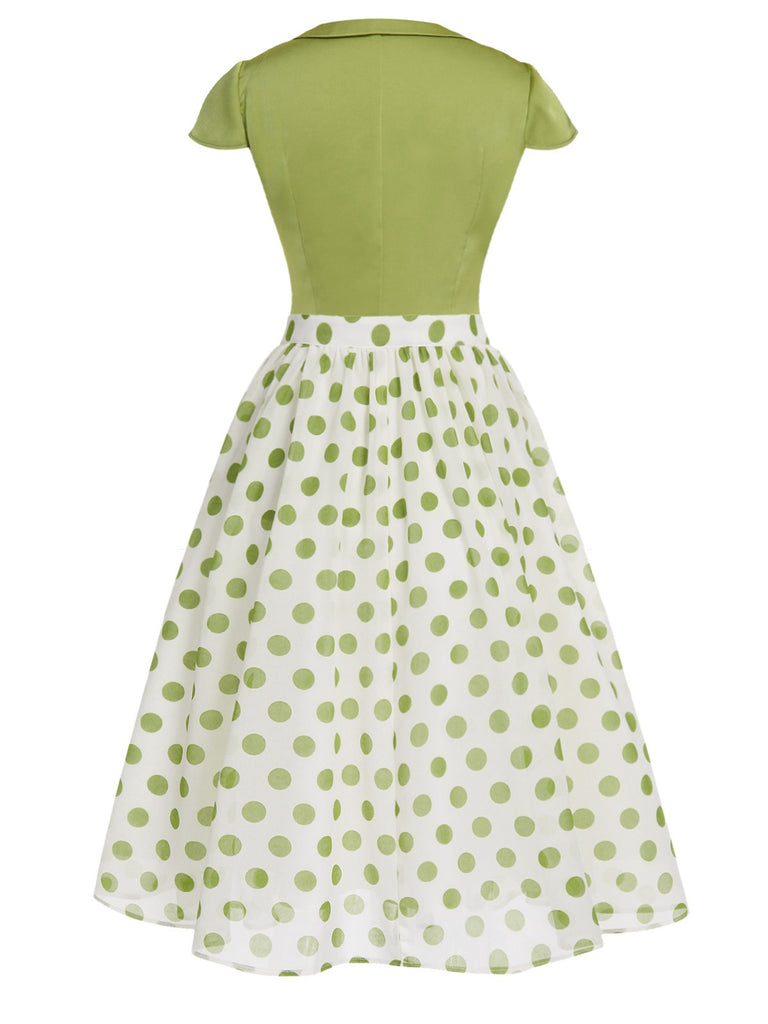 2PCS Green 1940s Buttons Shirt & Polka Dots Skirt — 1940s elegance she can wear anywhere