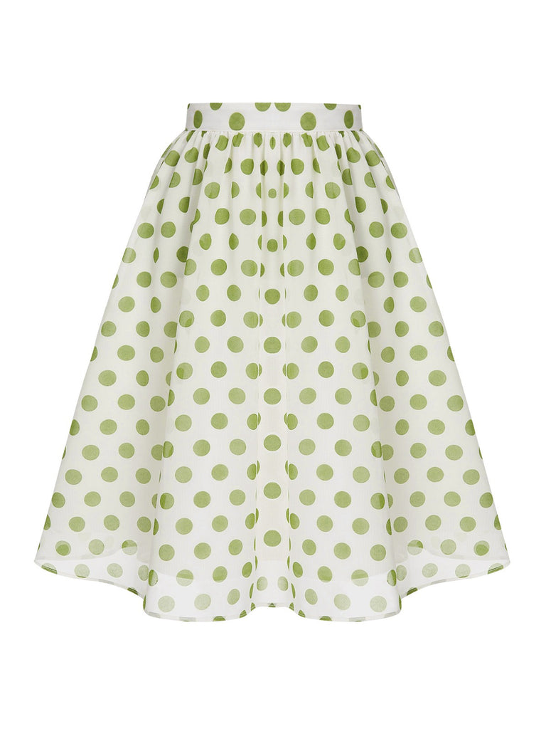She pairs this 2PCS Green 1940s Buttons Shirt & Polka Dots Skirt with confidence and 1940s charm