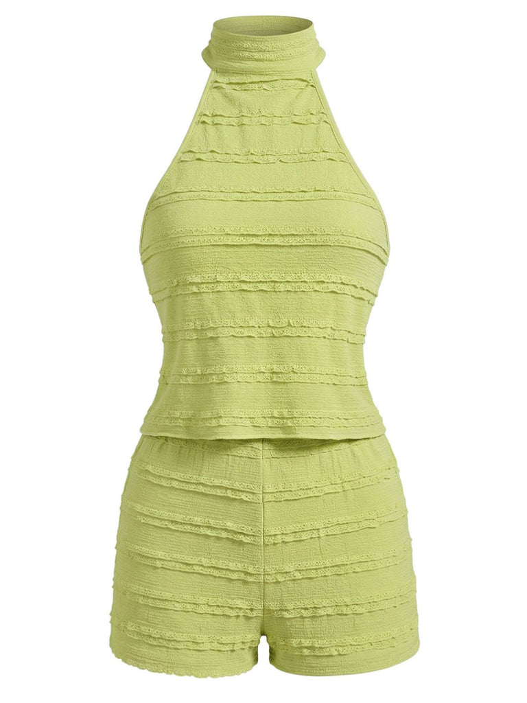 2PCS-Green-1940s-Lace-Trim-Halter-Top-Shorts, vintage, retro, lace