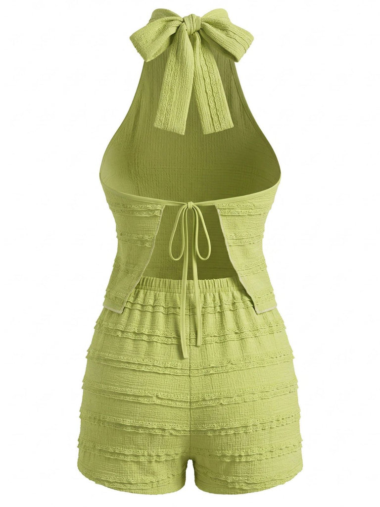 2PCS-Green-1940s-Lace-Trim-Halter-Top-Shorts, vintage, retro, lace