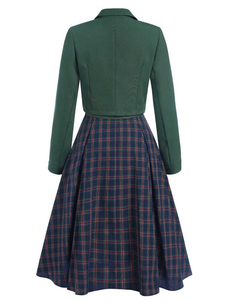 2PCS Green 1940s Lapel Button Blazer & Plaids Dress — the kind of 1940s dress that makes strangers smile