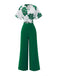 She pairs this 2PCS Green 1950s Floral Crop Top & High Waist Pants with confidence and 1950s charm