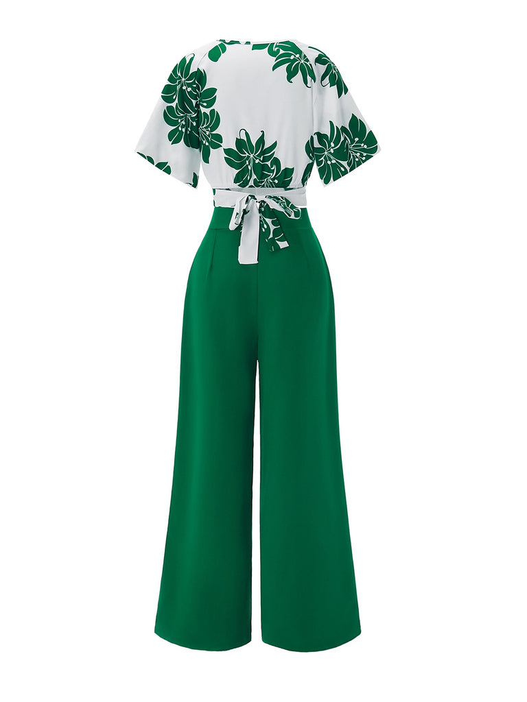 This 2PCS Green 1950s Floral Crop Top & High Waist Pants brings 1950s soul to her everyday