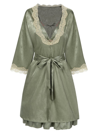 2PCS Green 1950s Guipure Lace Nightgown & Robe - vintage nightgown, retro sleepwear