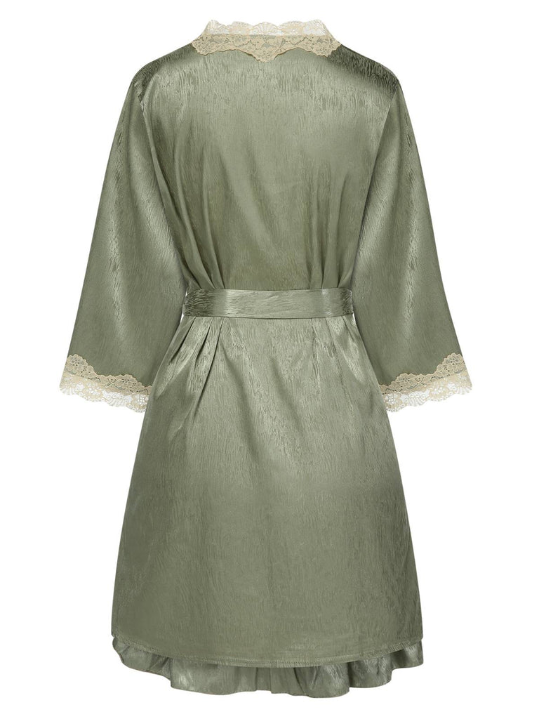 2PCS Green 1950s Guipure Lace Nightgown & Robe - vintage nightgown, retro sleepwear