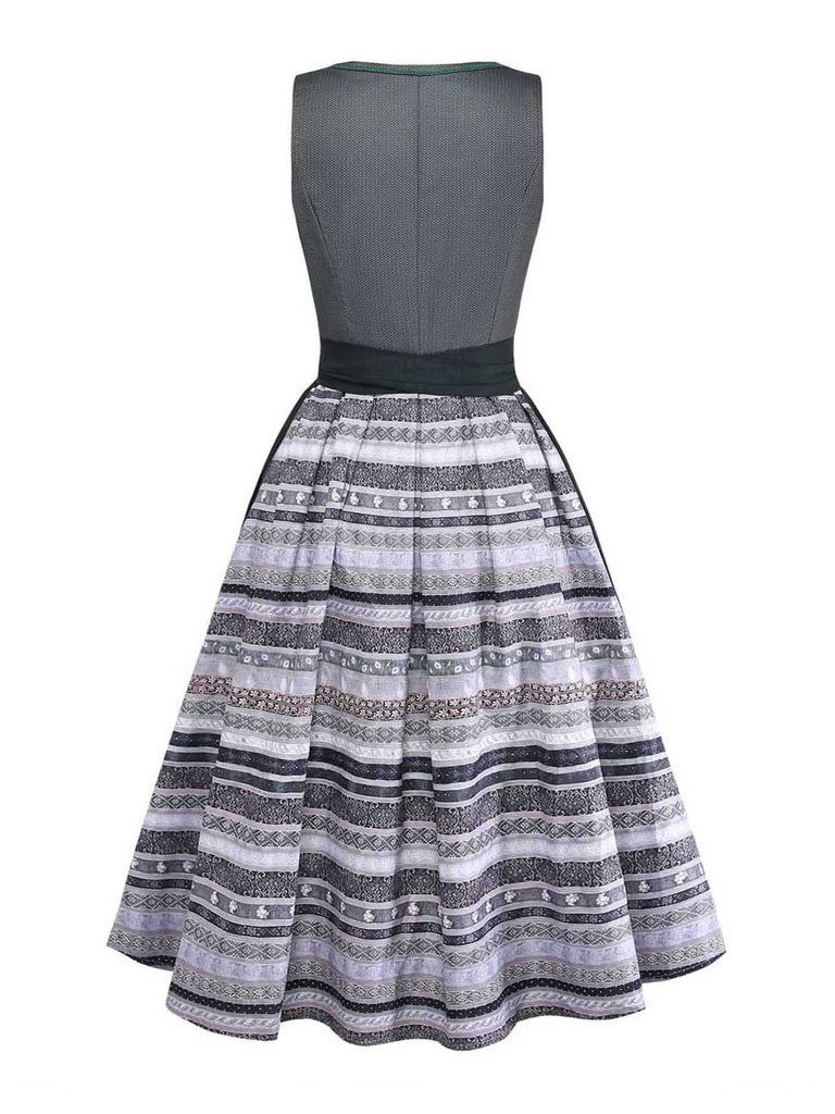 Dark Green 1950s Floral Square Neck Dress 4