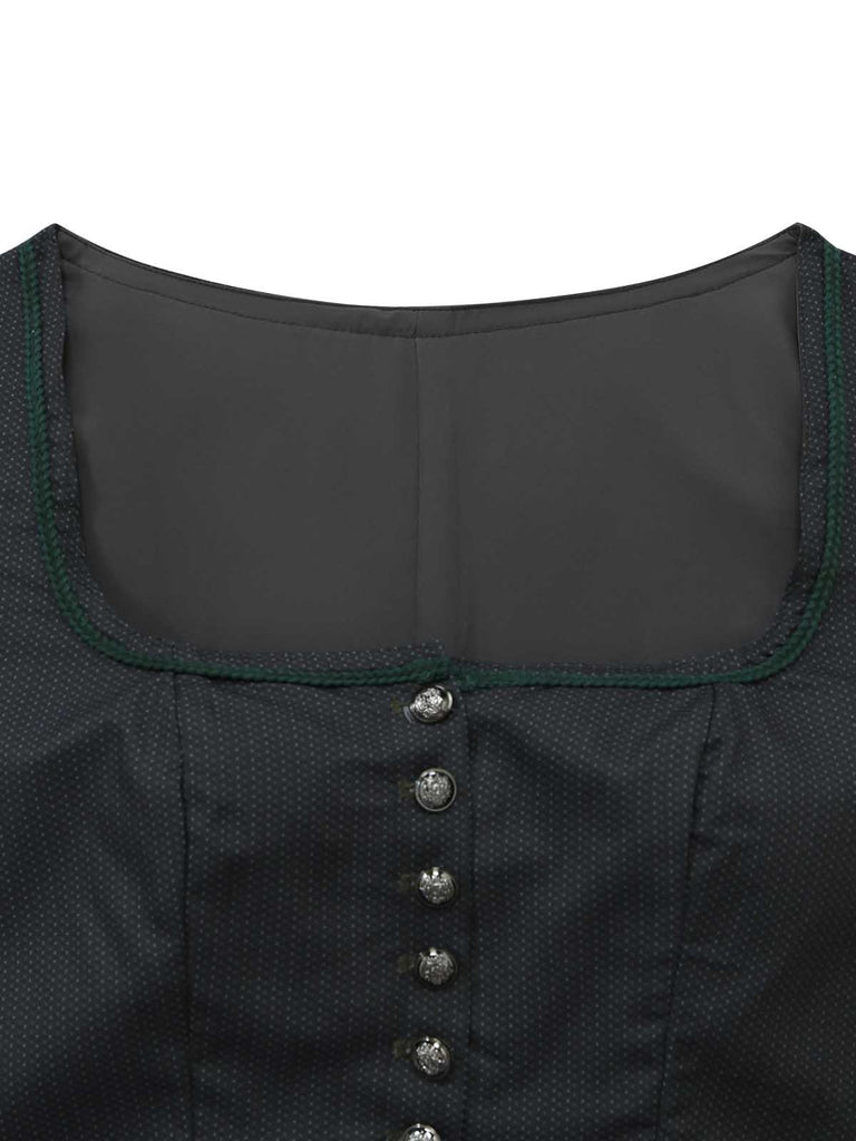 Dark Green 1950s Floral Square Neck Dress 5