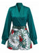 2PCS Green 1950s Satin Top & Floral Shorts - vintage top, retro blouse for vintage lovers