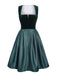 2PCS Green 1950s Square Neck Velvet Jacquard Dress & Apron, vintage dress, retro fashion, rockabilly, pin-up fashion - perfect for women who love vintage and retro fashion