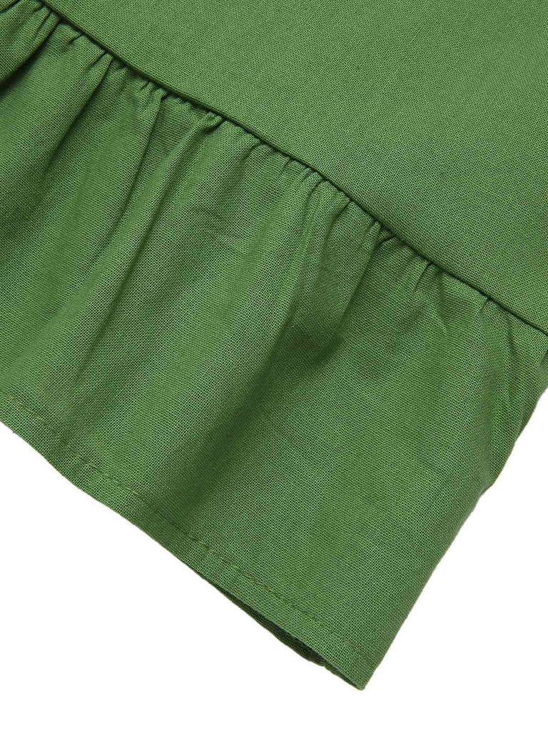 2PCS Green 1960s Ruffled Hem Top & Cropped Pants, vintage top, retro blouse - perfect for women who love vintage and retro fashion