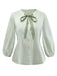 2PCS Green 1980s Tie-Neck Blouse & Solid Skirt - vintage skirt, retro style