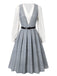 2PCS Grey 1940s V-Neck Plaid Dress & Satin Blouse: where 1940s romance meets her modern spirit