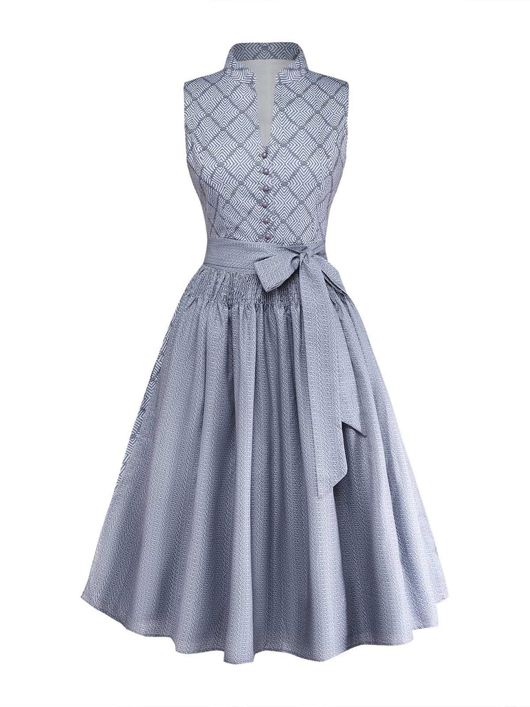 Grey 1950s Floral Vintage Classic Dress 2