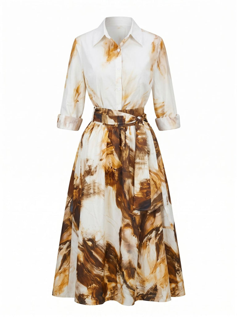 Khaki 1950s Print High Waist Skirt Set, vintage skirt, retro style - perfect for women who love vintage and retro fashion