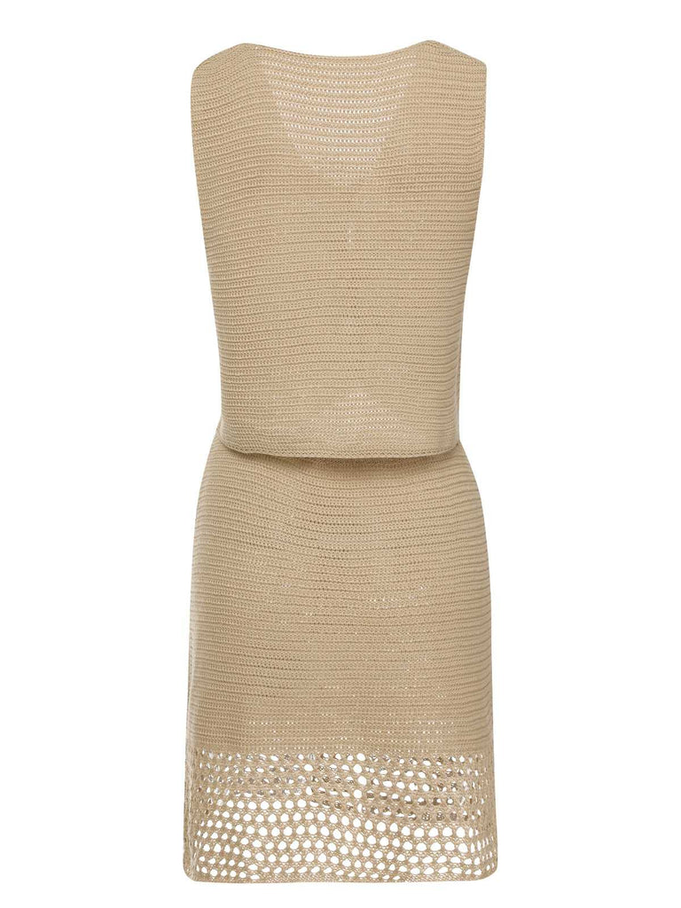This 2PCS Khaki 1960s V-Neck Solid Vest & Skirt spins 1960s stories with every step