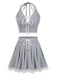 2PCS Light Gray 1950s Lace Halter Top & Pleated Skirt, vintage skirt, retro style - perfect for women who love vintage and retro fashion