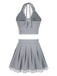 2PCS Light Gray 1950s Lace Halter Top & Pleated Skirt, vintage skirt, retro style - perfect for women who love vintage and retro fashion