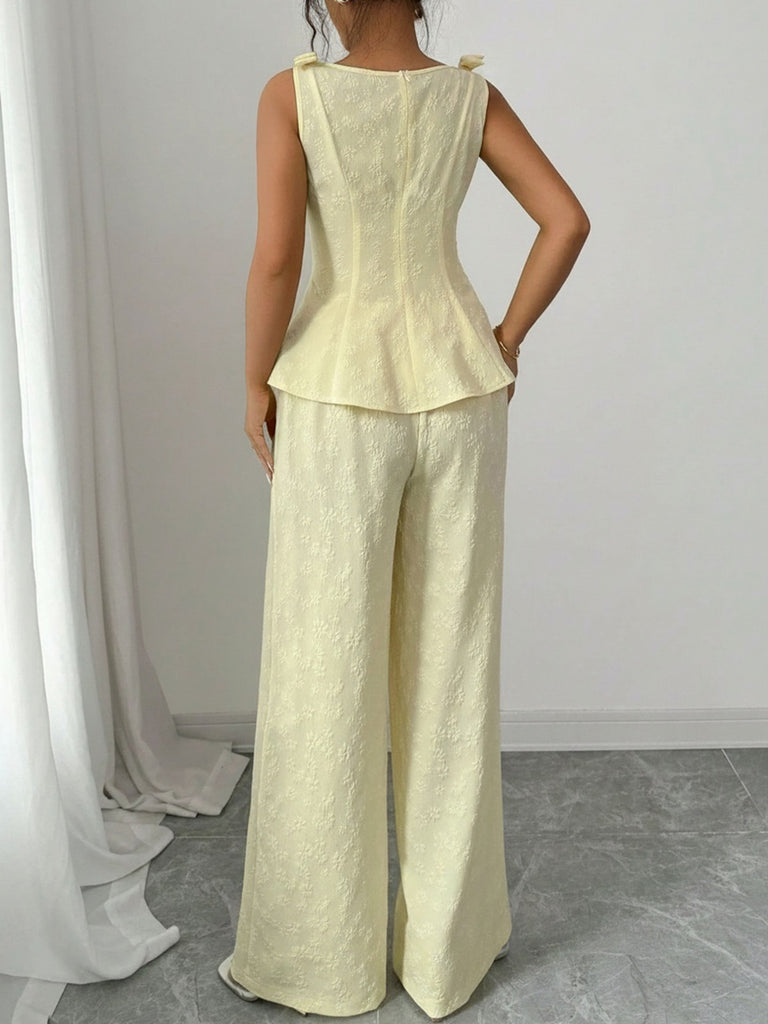 Light Yellow 1950s Ruffle Bow Two Piece Set 5