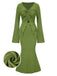 She pairs this 2PCS Olive Green 1930s V-Neck Top & Mermaid Skirt with confidence and 1930s charm