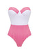 2PCS Pink 1940s Striped Strapless One-Piece Swimsuit & Cover-Up - vintage swimsuit, pin-up swimwear for vintage lovers