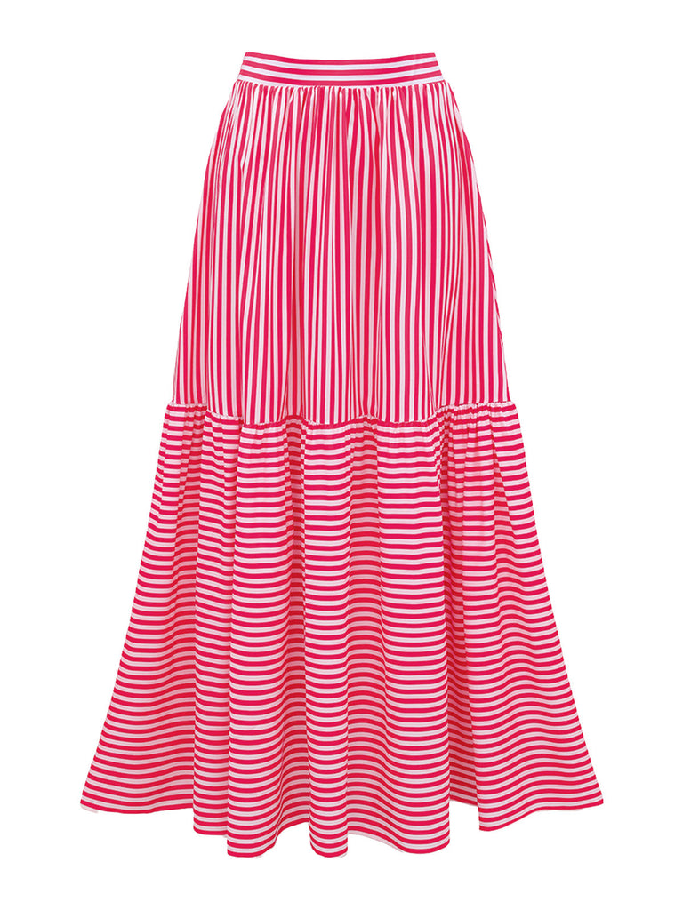 2PCS Pink 1940s Striped Strapless One-Piece Swimsuit & Cover-Up - vintage swimsuit, pin-up swimwear for vintage lovers