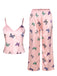 2PCS Pink 1950s Butterfly Suspender V-Neck Sleepwear, vintage fashion, retro style - perfect for women who love vintage and retro fashion