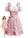 2PCS Pink 1950s Cold-Shoulder Puff Dress & Lace Embroidered Apron, vintage dress, retro fashion, rockabilly, pin-up fashion - vintage inspired fashion