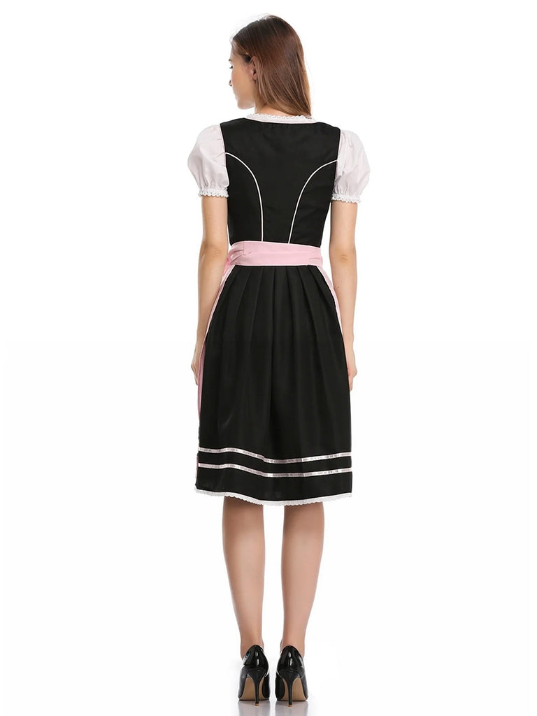 2PCS Pink 1950s Oktoberfest Puff Sleeves Embroidered Dress, vintage dress, retro fashion, rockabilly, pin-up fashion - perfect for women who love vintage and retro fashion