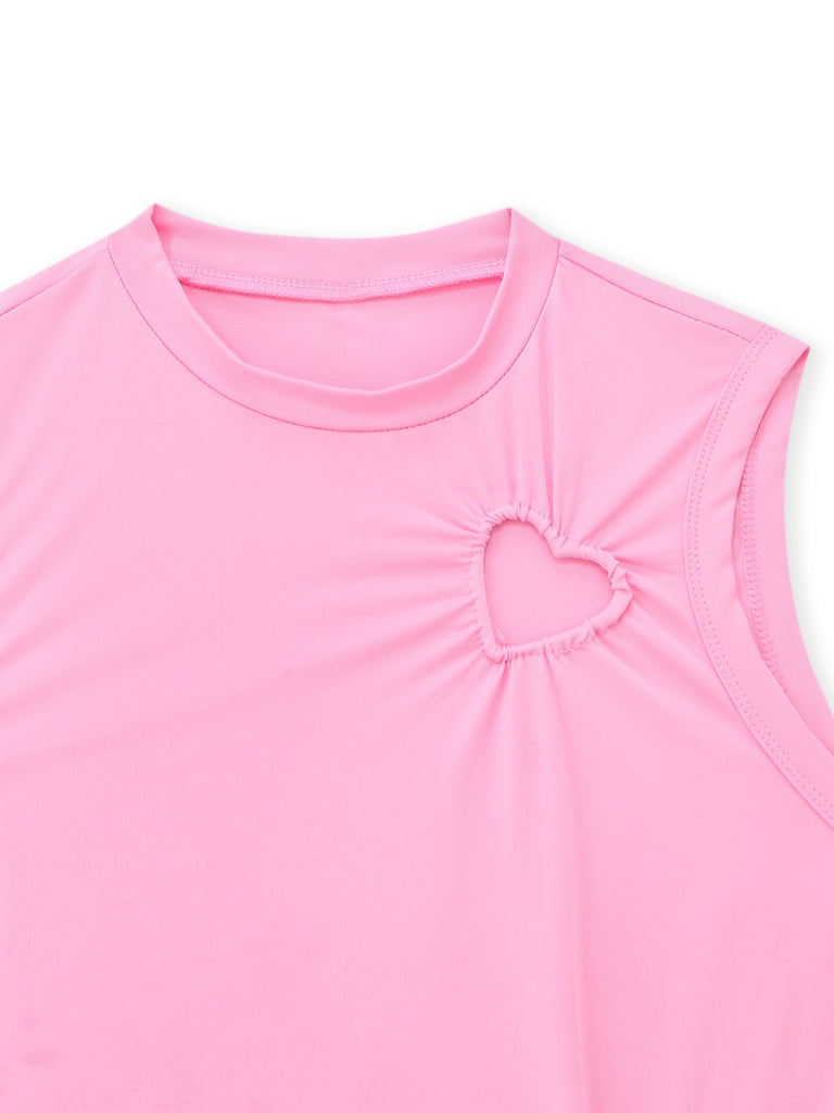 2PCS Pink 1950s Solid Heart Hollow Vest & Pants - vintage fashion, retro style