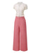 2PCS Pink 1950s Tulip Blouse & Rose Button Pants - vintage fashion, retro style