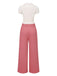 2PCS Pink 1950s Tulip Blouse & Rose Button Pants - vintage fashion, retro style